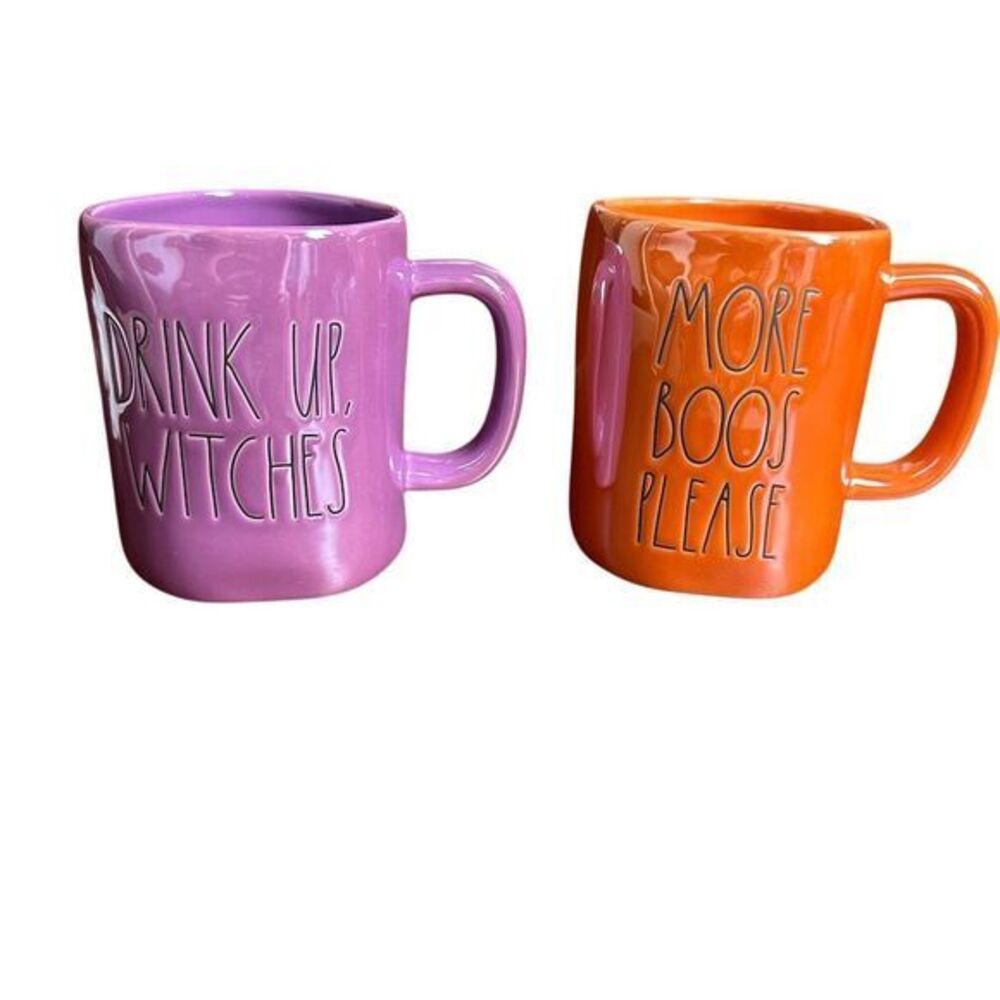 NWT Rae Dunn Halloween Mug Set‎ "More Boos Please" “Drink Up Witches" Iridescent